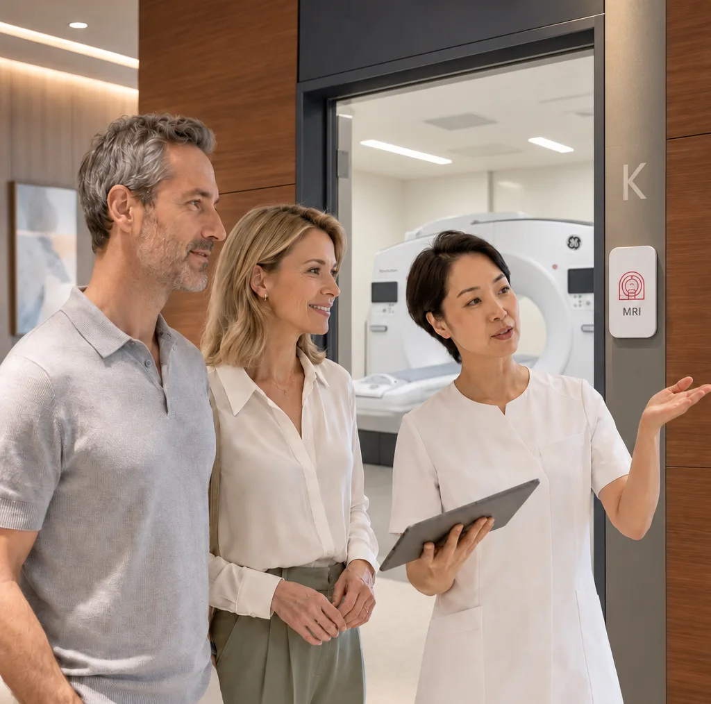 International visitors being guided to the MRI suite at Oike Clinic, Kyoto